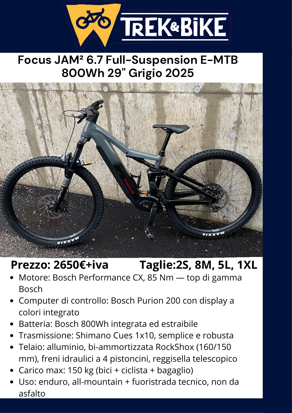 Focus JAM² 6.7 Full-Suspension E-MTB 800 Wh 29” Grigio - volantino Trentino WILD