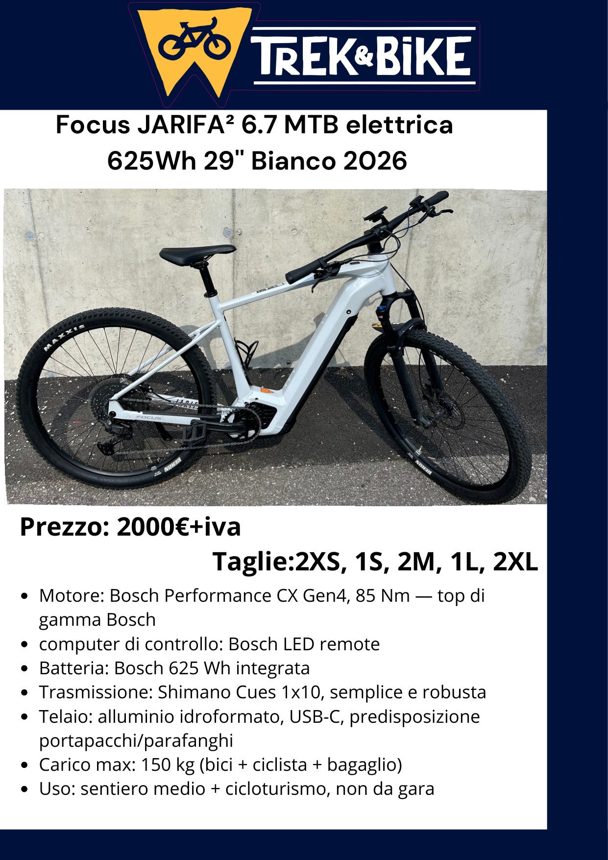 Focus JARIFA² 6.7 MTB elettrica 625 Wh 29” Bianco 2026 - volantino Trentino WILD