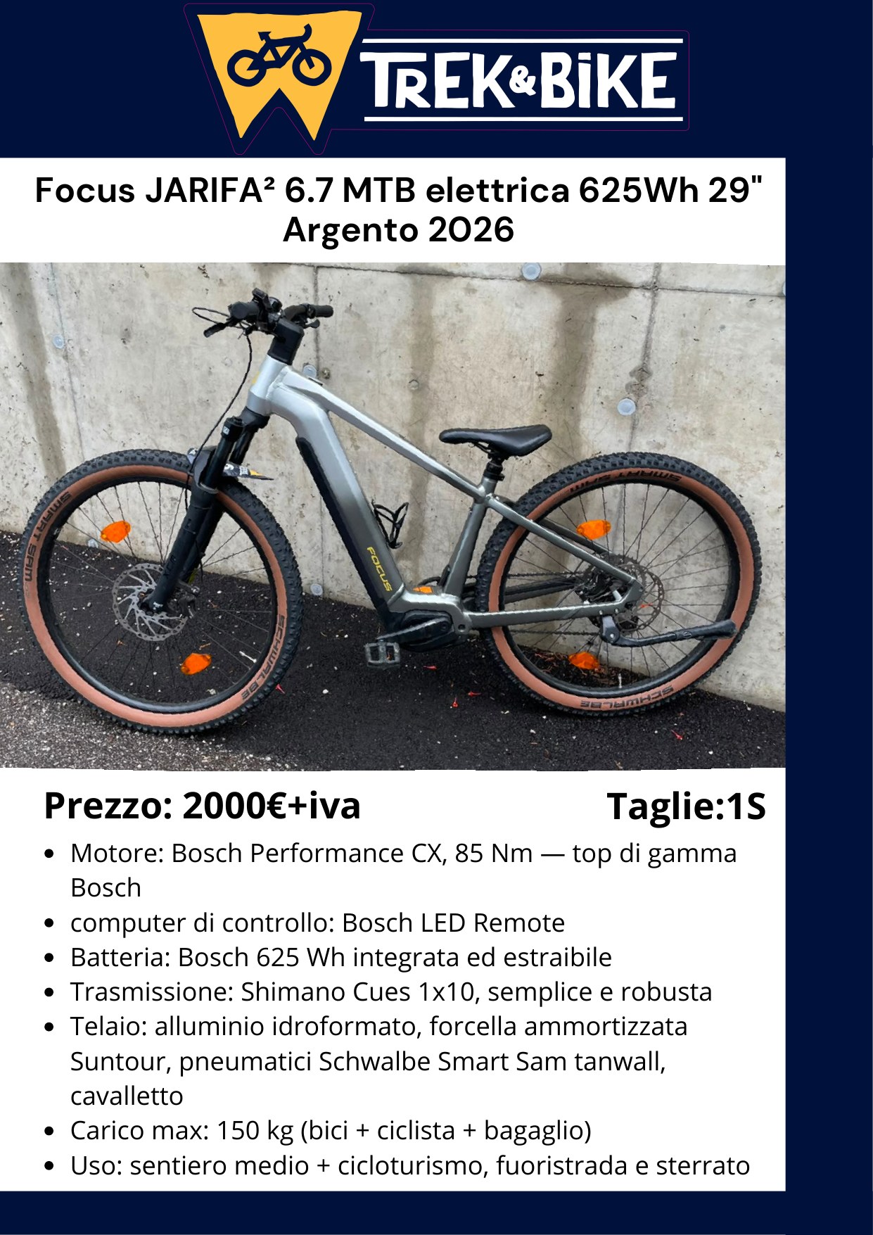 Focus JARIFA² 6.7 MTB elettrica 625 Wh 29” Argento 2026 - volantino Trentino WILD